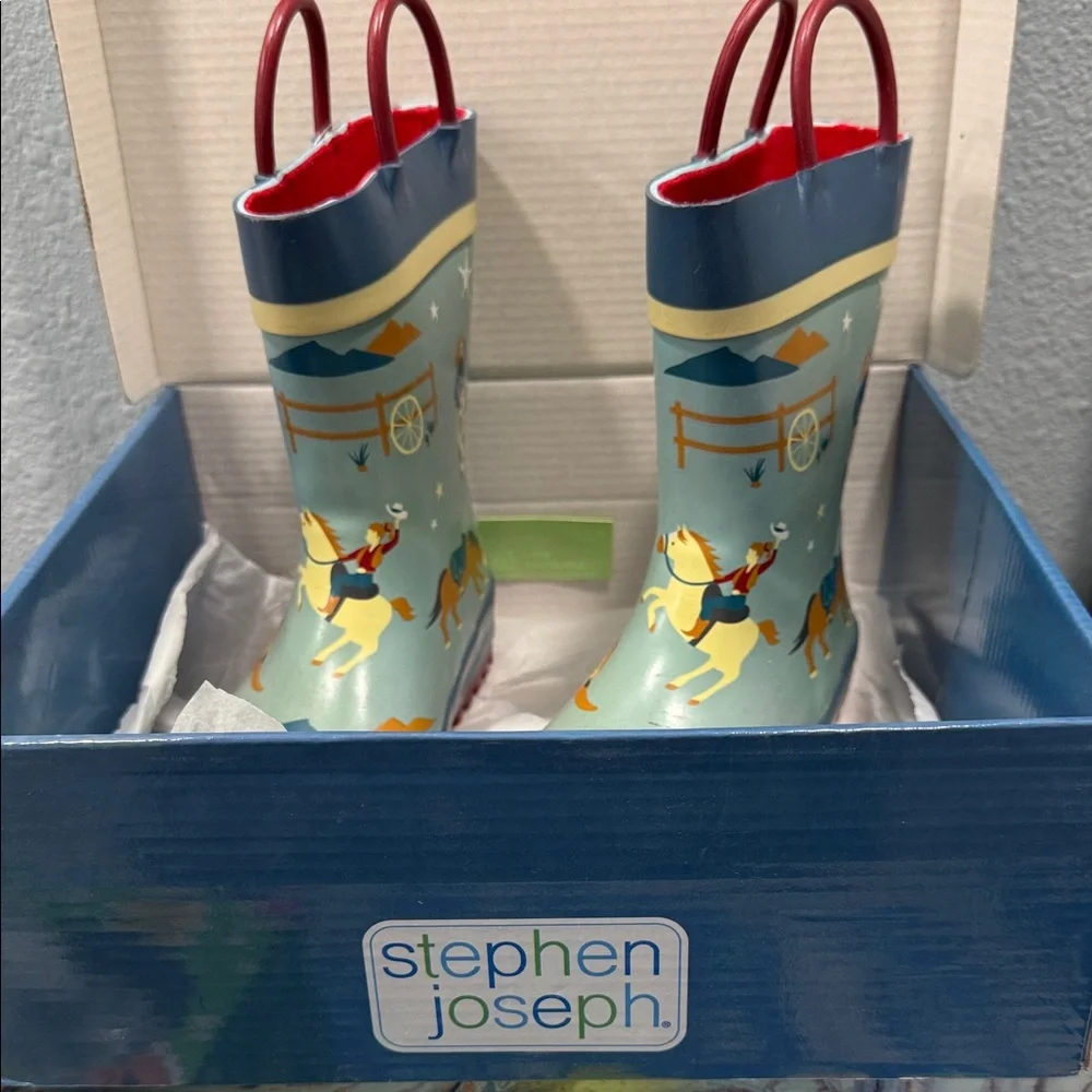 Stephen Joseph Kids' Horse Print Rain Boots, age 4-5, see chart, NWT $57 retail